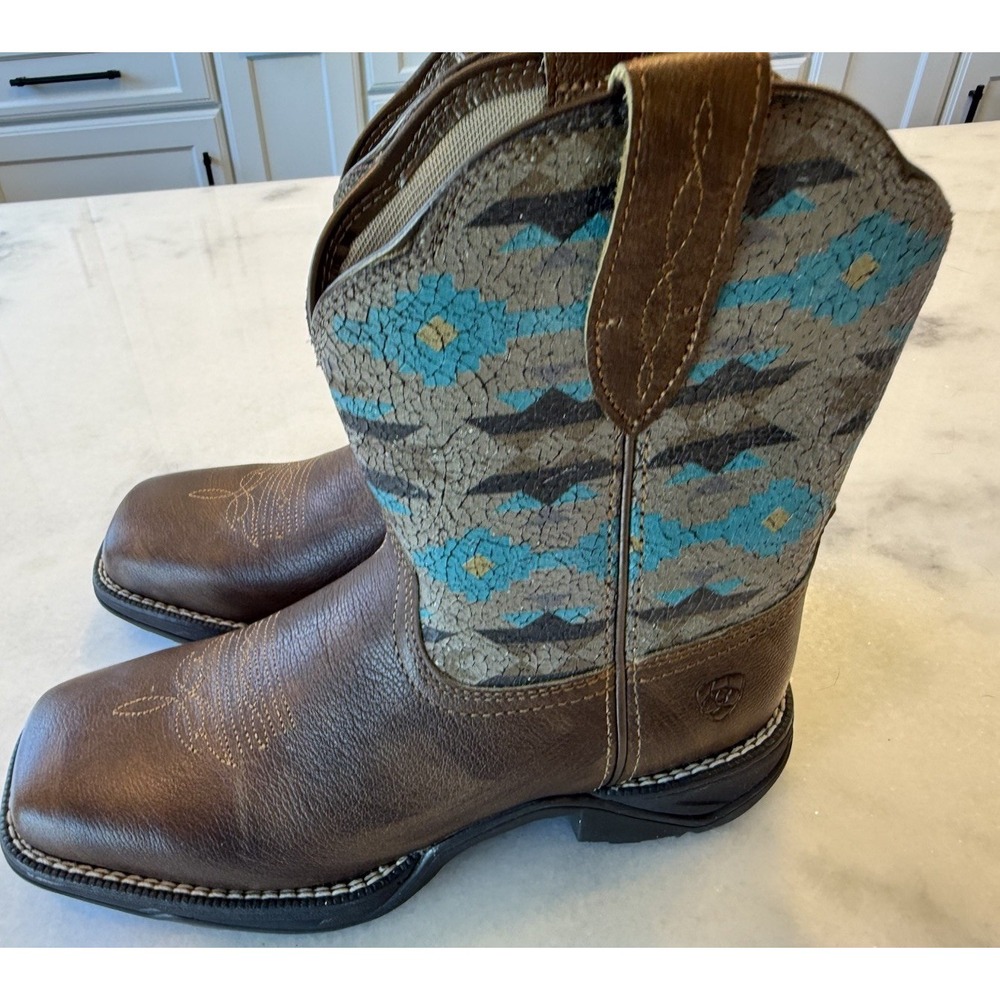 Ariat Anthem Shortie Savanna Boots Women 6 Dry Taupe Turquoise Aztec 10042576